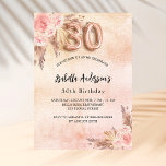 30e verjaardag pampas gras roos goudbloemen uitnodiging briefkaart<br><div class="desc">Een roos gouden,  blozend roze rustieke gradiënt achtergrond. Versierd met roos gouden en roze bloemstukken,  rozen,  pampasgras. Personaliseer en voeg een naam en feestdetails toe. Nummer 30 is geschreven met een ballonstijl lettertype.</div>