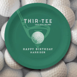 30e Verjaardag Party Custom Name Modern Golf Green Papieren Bordje