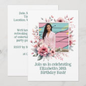30e Verjaardag Party Custom Photo Floral Lijst Kaart (Voorkant / Achterkant)