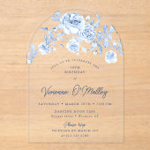 30e Verjaardag Party Dusty Blue Roos Bloemenboog Acryl Uitnodigingen (Voorkant)