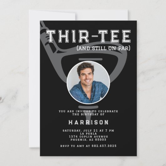 30e Verjaardag Party Foto Modern Golf Zwart Kaart (Voorkant)
