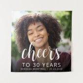 30e verjaardag Party Foto Wit Script Cheers Wandkleed (Voorkant)