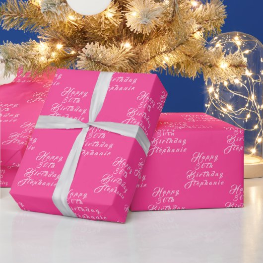 30e Verjaardag Party Naam Hot Pink Modern Patroon Cadeaupapier (Feestdagen)