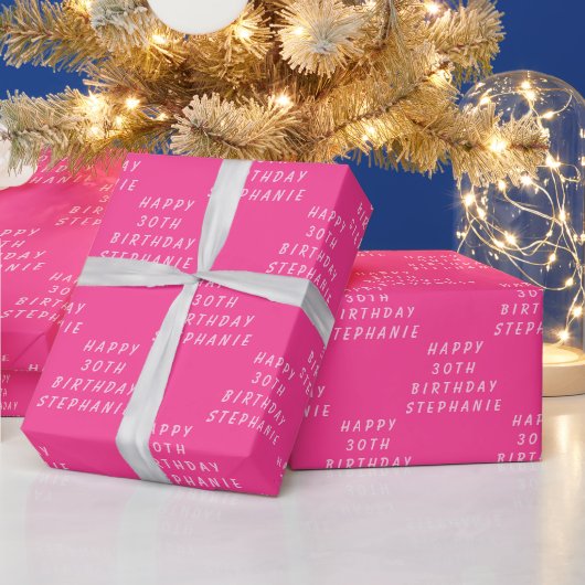 30e Verjaardag Party Naam Hot Pink Modern Patroon Cadeaupapier (Feestdagen)
