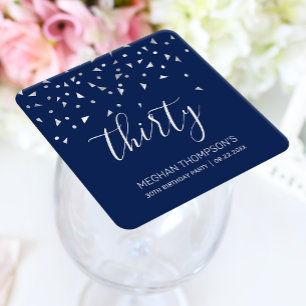 30e Verjaardag Party Navy Blue Silver Confetti Kartonnen Onderzetters