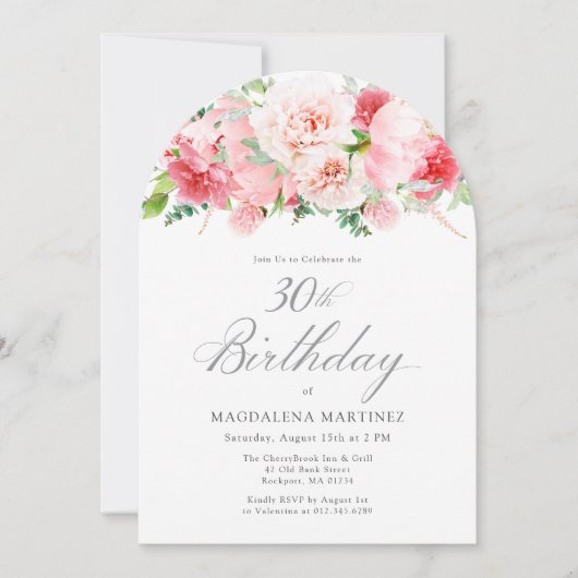 30e Verjaardag Party Pink Peony Bloemenboog Kaart (Voorkant)