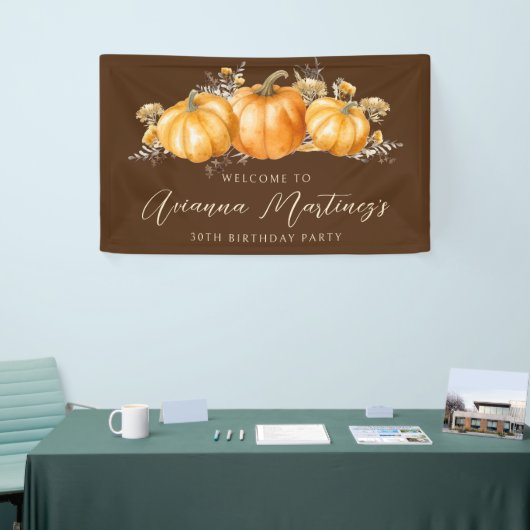 30e Verjaardag Party Rustic Boho Herfst Pompoen Spandoek (Beurs)