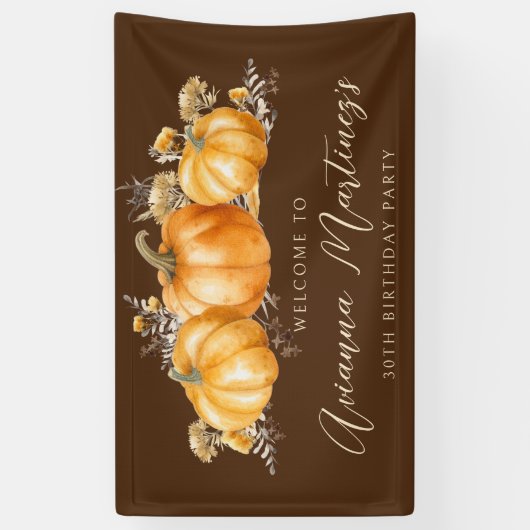 30e Verjaardag Party Rustic Boho Herfst Pompoen Spandoek (Verticaal)
