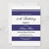 30e Verjaardag Party Stripe Navy & White Nodig 40  Kaart (Voorkant)
