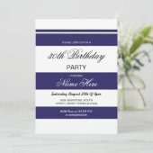 30e Verjaardag Party Stripe Navy & White Nodig 40  Kaart (Staand voorkant)