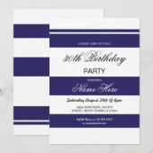30e Verjaardag Party Stripe Navy & White Nodig 40 Kaart (Voorkant / Achterkant)