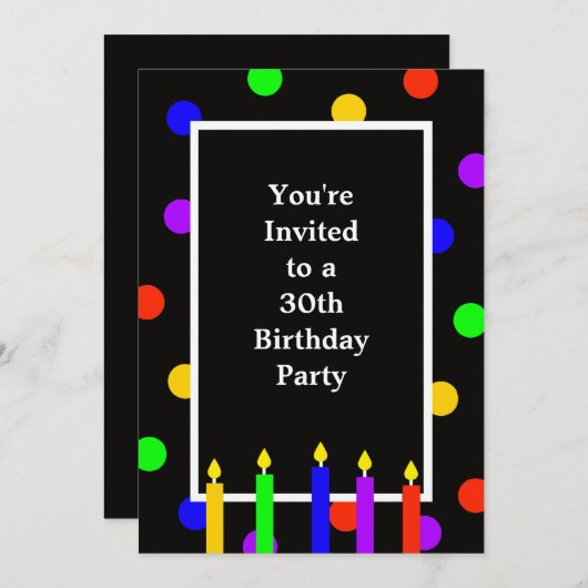 30e verjaardag Party uitnodiging kleurrijke kaarse (Voorkant / Achterkant)