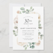 30e Verjaardag Party White Rose Bloemen Kaart (Voorkant)