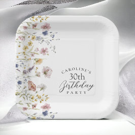 30e Verjaardag Party Wildflowers Waterverf Floral Papieren Bordje