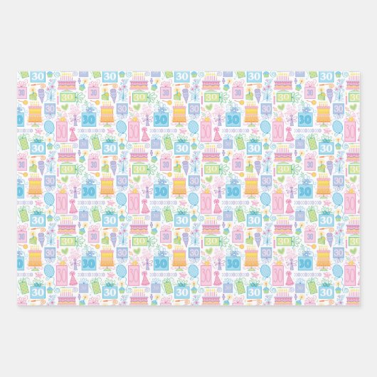30e verjaardag Pastel Roze Cadeaus Ballons Inpakpapier Vel (Voorkant 2)