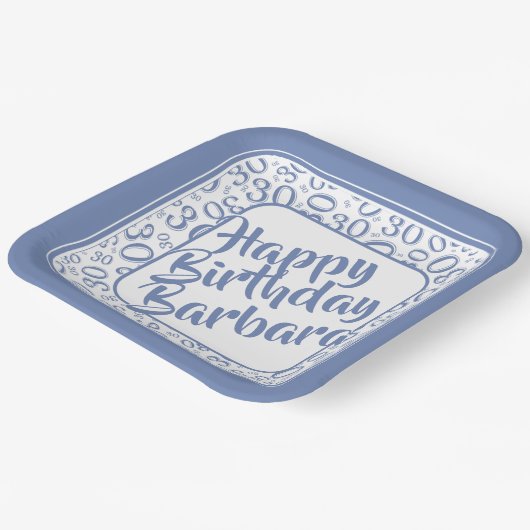 30e verjaardag Patroon Blauw/wit partijnummer Papieren Bordje (Gebogen)