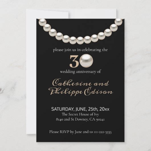 30e verjaardag Pearl Black Wedding Invitation Kaart (Voorkant)