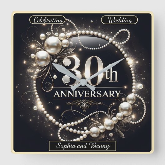 30e verjaardag Pearl Bliss Vierkante Klok (Voorkant)