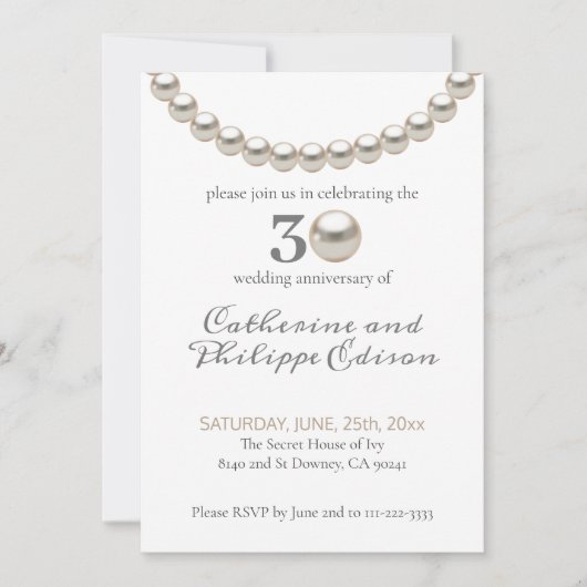30e verjaardag Pearl bruiloft uitnodiging (Voorkant)