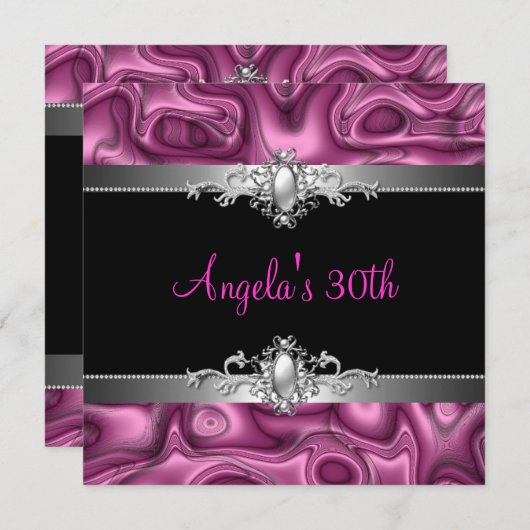 30e verjaardag Pink Silver Black Abstract Kaart (Voorkant / Achterkant)