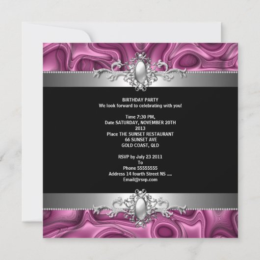 30e verjaardag Pink Silver Black Abstract Kaart (Achterkant)