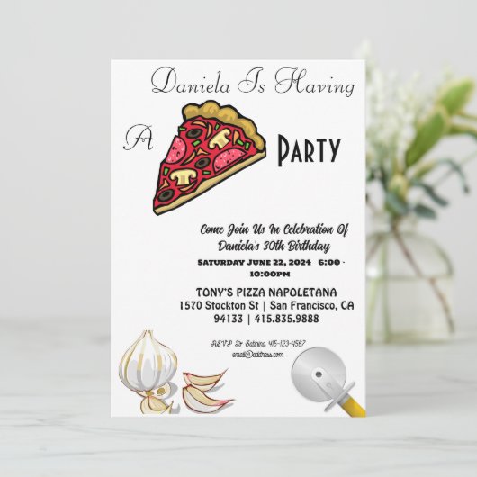 30e verjaardag Pizza Party uitnodiging (Staand voorkant)