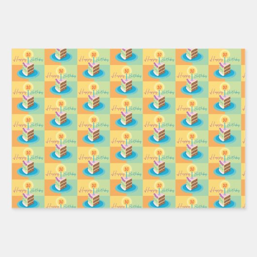 30e verjaardag plak chocoladetaart inpakpapier vel (Voorkant 2)