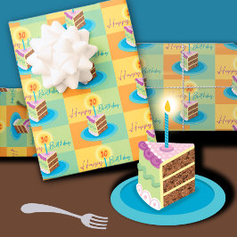 30e verjaardag plak chocoladetaart inpakpapier vel