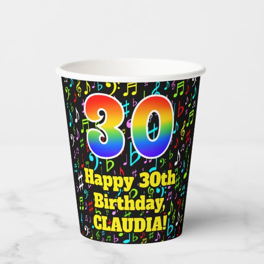 30e Verjaardag: Plezier Muzieknoten Patroon, Regen Papieren Bekers (Voorkant)