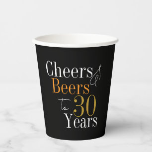 30e Verjaardag Proost Bieren Zwarte Goud Feest Papieren Bekers