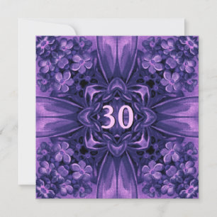 30e verjaardag Purple Flowers en Bow Linen Kaart