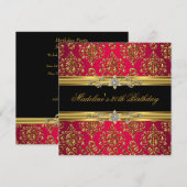 30e verjaardag Red Damask Gold Floral Black jewel Kaart (Voorkant / Achterkant)