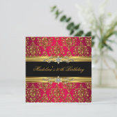 30e verjaardag Red Damask Gold Floral Black jewel Kaart (Staand voorkant)