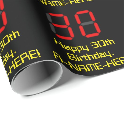 30e verjaardag: Red Digital Clock Style "30" + naa Cadeaupapier (Rol Hoek)