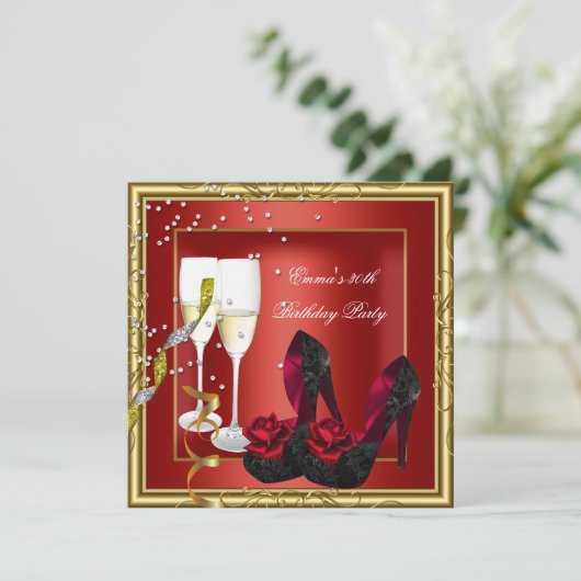 30e verjaardag Red Gold Black Kaart (Staand voorkant)