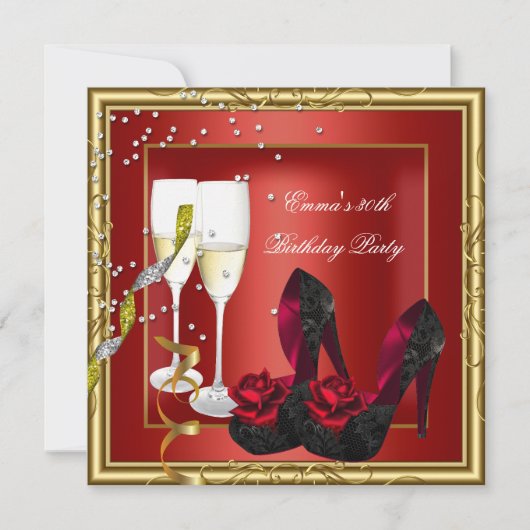 30e verjaardag Red Gold Black Kaart (Voorkant)