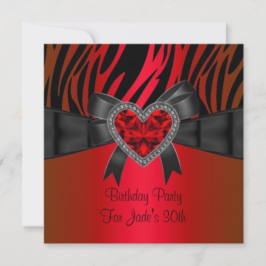 30e verjaardag Red Heart Jewel-Zebra van de Birthd Kaart (Voorkant)