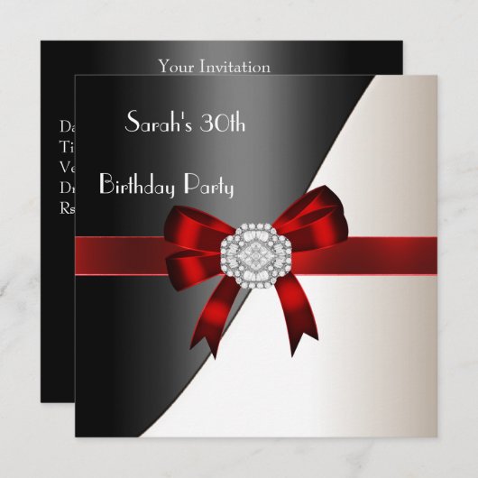 30e verjaardag Red White Black Diamond Kaart (Voorkant / Achterkant)