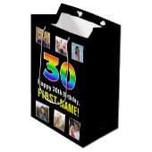30e verjaardag: Regenboog "30", aangepaste foto's  Medium Cadeauzakje (Voorkant Gekanteld)