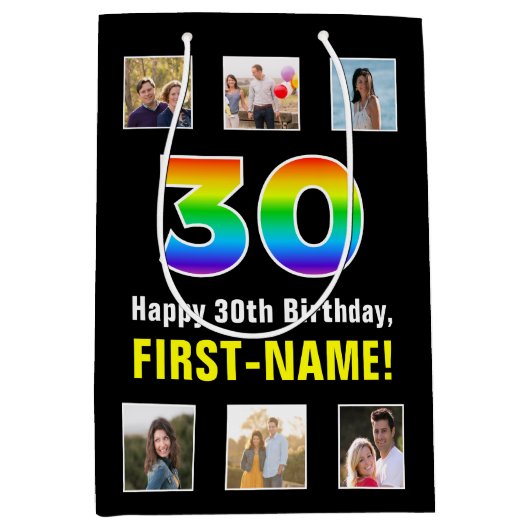 30e verjaardag: Regenboog "30", aangepaste foto's  Medium Cadeauzakje (Voorkant)