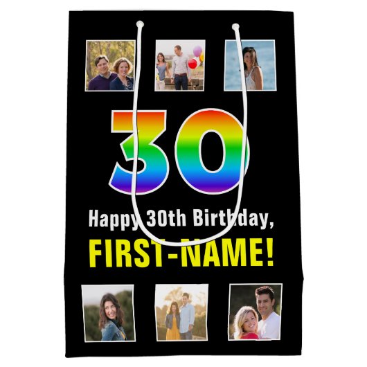 30e verjaardag: Regenboog "30", aangepaste foto's  Medium Cadeauzakje (Achterkant)