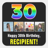 30e verjaardag: Regenboog "30"; Aangepaste foto's  Vierkante Sticker (Voorkant)