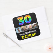 30e verjaardag: Regenboog "30"; Aangepaste foto's  Vierkante Sticker (Envelop)
