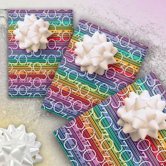 30e verjaardag regenboog strepen inpakpapier vel