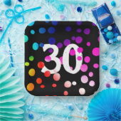 30e verjaardag RegenboogStippen op zwart Papieren Bordje (Feest)