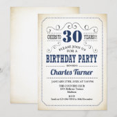 30e verjaardag - Retro Creamy White en Navy Kaart (Voorkant / Achterkant)