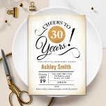 30e verjaardag - Retro Gold Black White Kaart<br><div class="desc">30e verjaardag uitnodiging van mannen of vrouwen. Elegant nodigt kaart uit met faux gouden folie en retro creamy background. Functies lettertype typografiescript. Cheers tot 30 jaar! Kan elk jaar worden gepersonaliseerd. Ideaal voor een mijlpaal op de dag van de volwassen dag.</div>