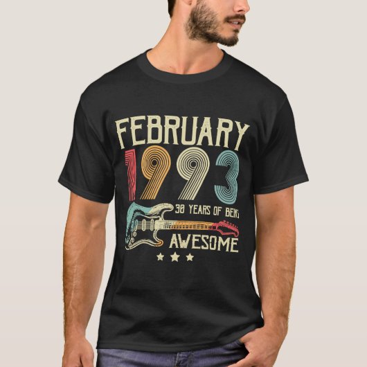 30e verjaardag Retro Guitar februari 1993 30 jaar T-shirt (Voorkant)