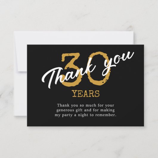 30e verjaardag Retro zwart en goud Bedankkaart (Voorkant)