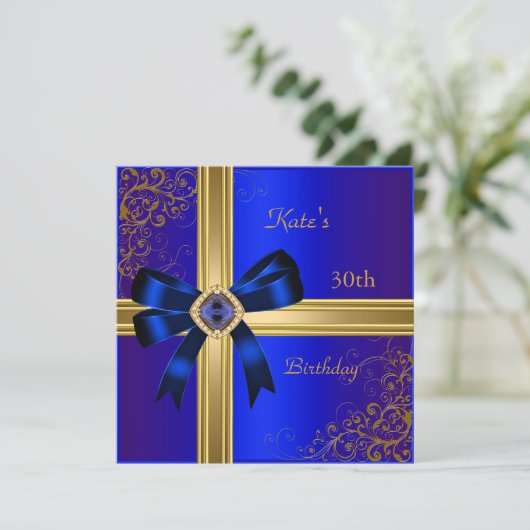 30e verjaardag Rich Royal Blue Gold Jewel Kaart (Staand voorkant)
